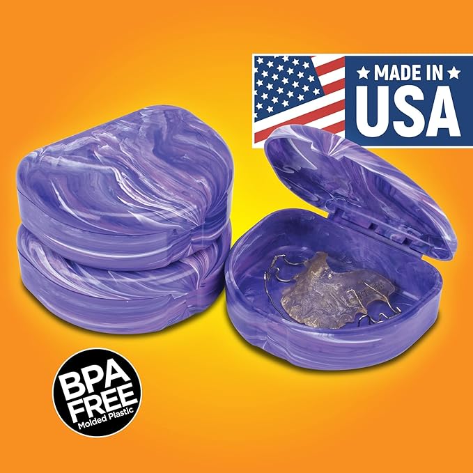 Practicon Marble Retainer Cases, Orthodontic Aligner Case, Mouth Guard Holder (3 Pack) (Purple)