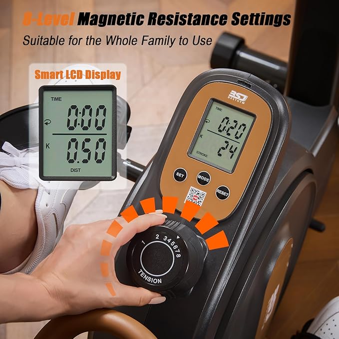 3 in 1 Rowing Machine, Dual Slide Rail 6-Level Adjustable Height with Max 350lb Weight Capacity, Home Fitness Rower for Full Body Workout, App Compatible-StrideForce Fitness