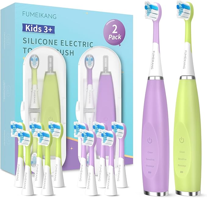 Kids Electric Toothbrushes 2 Pack Smart Sonic Toothbrush for Boys and Girls 3 4 5 6 7 8 9 10 11 12 (Purple+Green, 2 Pack)