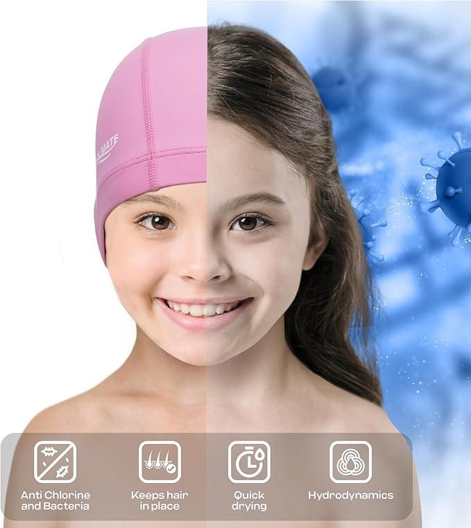 COOLMATE Fabric Swim Cap for Adult Women Men Kid 3 4 6 8 14 16, Silicone Water Resistant Layer, Cloth Swim Cap Gifts for Swimmers, Lightweight for Pool, Lap Swimming (1 pc)-StrideForce Fitness