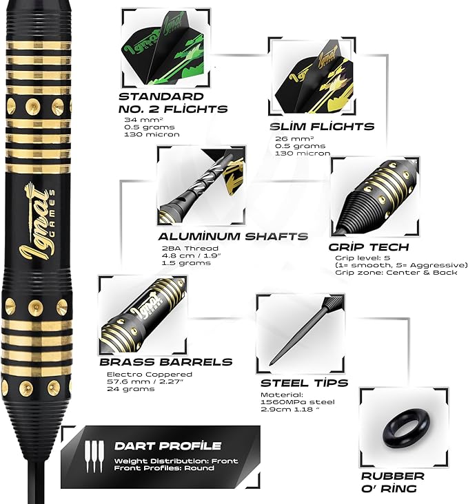 IgnatGames Premium Steel Tip Darts – 3/6/12 Pack Brass Barrels with Aluminum Shafts, 16 GlideXPro Flight Set, Tool Kit & Giftable Case-StrideForce Fitness