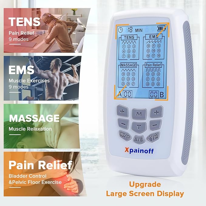 4 in 1 TNES Unit Muscle Stimulator Rechargeable Dual Channel EMS Muscle Massager Electronic Pulse Machine 36 Modes for Pain Relief Therapy,12 PCS TENS Unit Electrode Pads,Storage Case-StrideForce Fitness