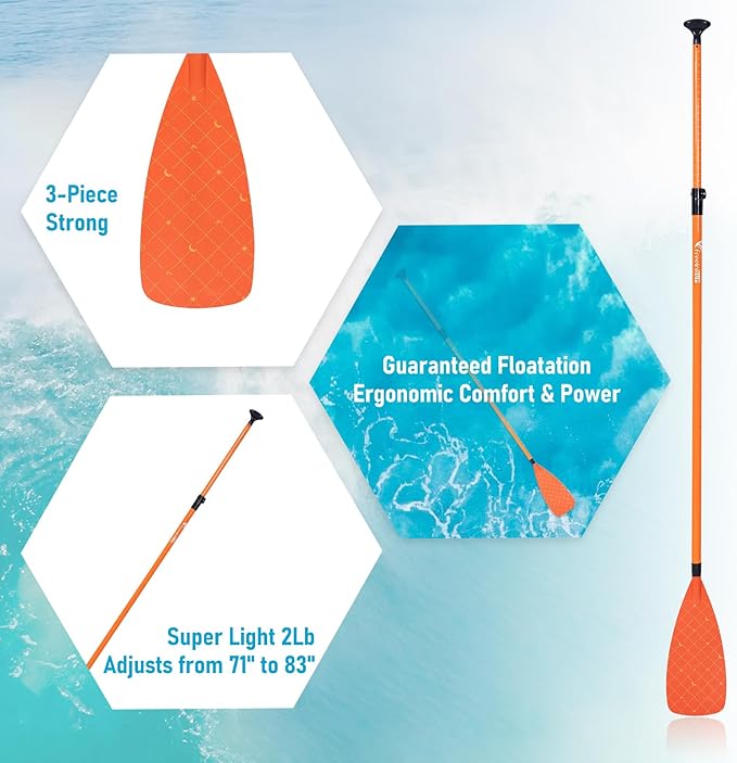 Freein 3-Piece Adjustable & Floating SUP Paddle - Fiberglass Shaft, Nylon Blade (71-83")-StrideForce Fitness