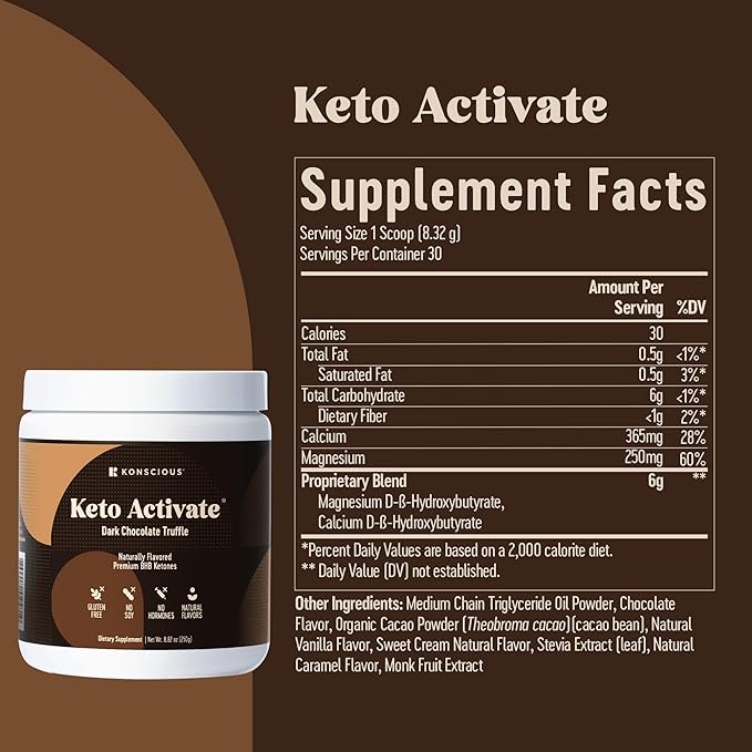 Dark Chocolate Truffle Exogenous Ketones Drink: Pure Keto Shake Powder with Chocolate Ketones | Jumpstart Ketosis & Boost Energy with Natural Ketones Supplements by Konscious Keto-StrideForce Fitness