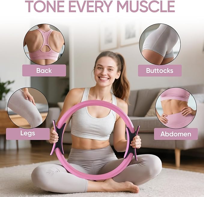 Home Pilates Kit for Women Pilates Equipment Ring and Ball Set Magic Circle Hoop with 5 Resistance Bands Compact Toning Fitness Essentials Starter Set Accessories-StrideForce Fitness