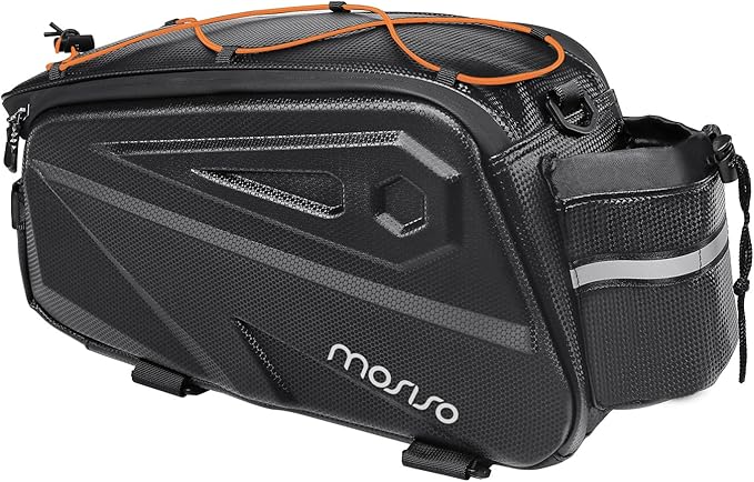 MOSISO Bike Rack Bag, Waterproof Bike Rear Rack Handbag Bicycle Trunk Bag, 14L EVA Mountain Bicycle Rear Seat Storage Saddle Pouch Cycling Luggage Pouch with Shoulder Strap, Orange-StrideForce Fitness