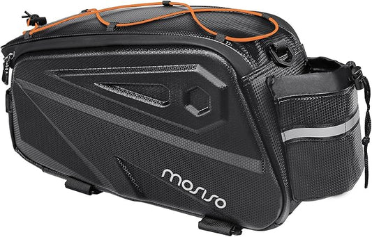 MOSISO Bike Rack Bag, Waterproof Bike Rear Rack Handbag Bicycle Trunk Bag, 14L EVA Mountain Bicycle Rear Seat Storage Saddle Pouch Cycling Luggage Pouch with Shoulder Strap, Orange-StrideForce Fitness