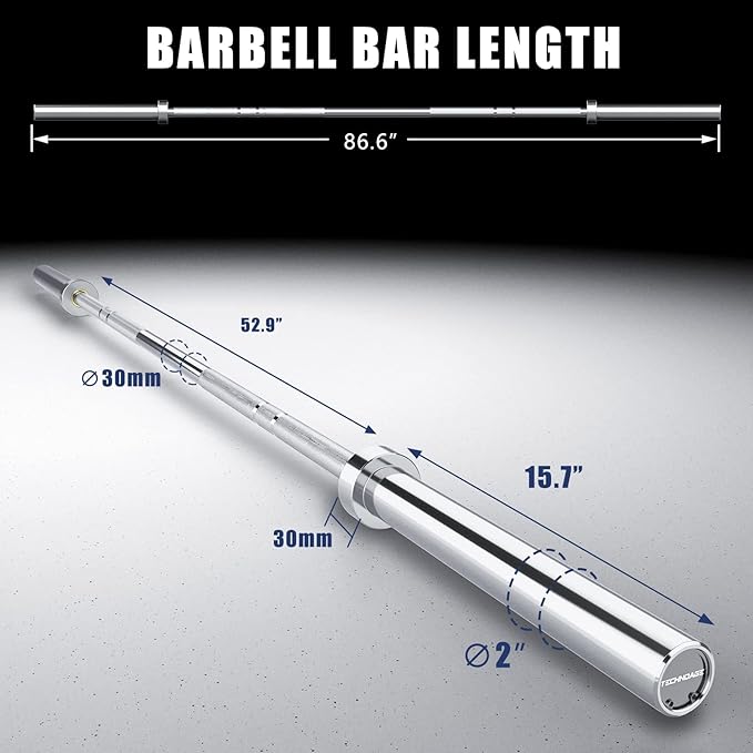 TECHNOAGE 7FT Olympic Barbell Olympic Bar Solid Chrome Barbell 700LBS Load Capacity(2-Inch Plate) for Weightlifting, Squats, Dead-Lifts, Presses, and Lunges-StrideForce Fitness