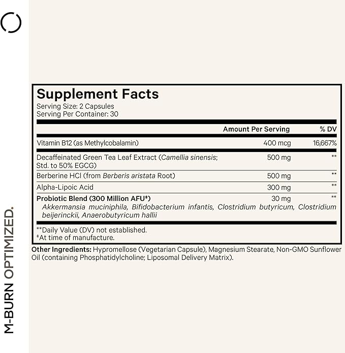 Codeage M-Burn Optimized Supplement - Decaffeinated Green Tea Std. to 50% EGCG, Berberine, Akkermansia, Vitamin B12 - Probiotics - Vitamins - 60 Capsules-StrideForce Fitness
