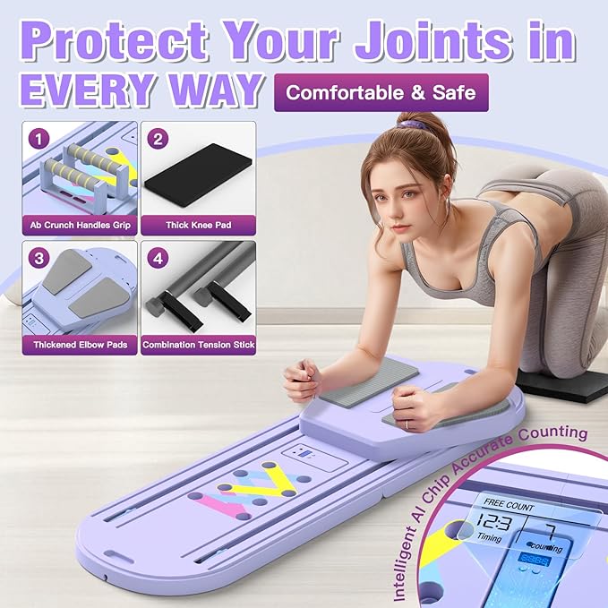 Pilates Reformer Board, 6 in 1 Portable & Foldable Pilates Reformer Set with Resistance Bands, Pilates Board for Home Workout, Multifunctional Abdominal Board-StrideForce Fitness