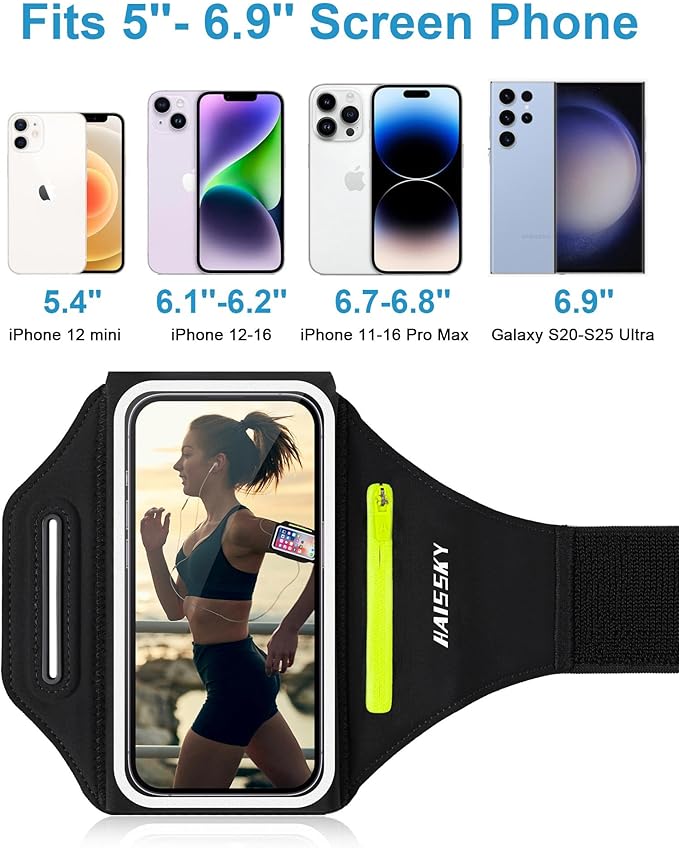 Arm Band for Phone for Running with Foldable Straps, 6.9‘’ Running Armband Phone Holder for iPhone 16 15 14 13 12 11 Pro Max Galaxy Pixel, Running Essentials for Women with Car Home Key Earphone Bag-StrideForce Fitness