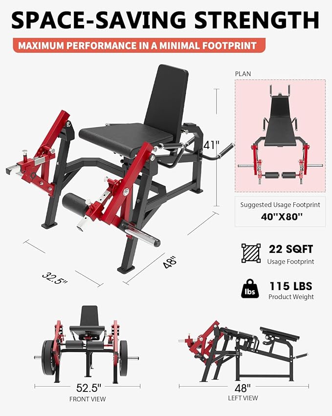 GMWD Leg Extension and Curl Machine, Single Leg Extension, Lying Leg Curl, Standing Leg Curl, Adjustable Leg Exercise Bench with Plate Loaded, Leg Machine Home Gym, Red-StrideForce Fitness