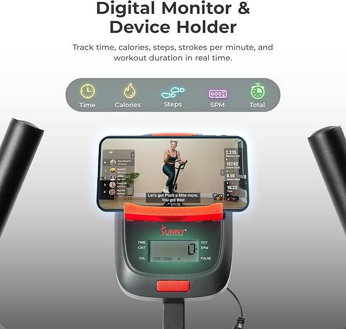 Sunny Health & Fitness Stair Stepper w/Handlebar, Extended Step Range Climber Machine for Legs, Core and Glute Workouts, Connection with Free SunnyFit App-StrideForce Fitness