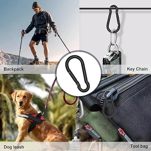 KINLINK 10 Pack Black Carabiner Clip, 1.97 inch Heavy Duty Spring Snap Hook, Small Caribeener Clips for Outdoor Camping, Swing Set, Hammock, Hiking Travel, Fishing, Quick Link Keychain-StrideForce Fitness