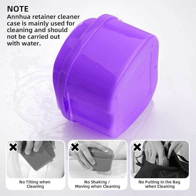 Denture Soaking Cup Dental Retainer Case Cleaning with Strainer Basket, Orthodontic Bath Box Mouthguard Storage Holder - Purple