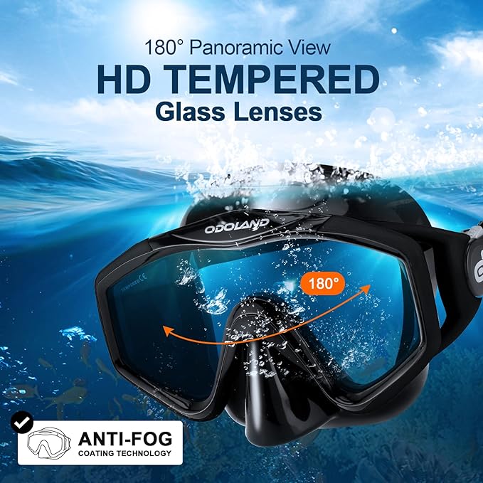 Odoland Kids Snorkeling Packages Snorkel Set, Dry Top Snorkel Mask with Adjustable Swim Fins for Boys and Girls Age 7-14-StrideForce Fitness