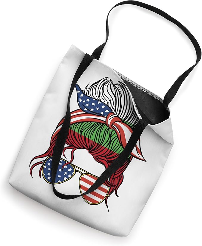 Half American Bulgarian Roots Bulgaria USA Messy Bun Women Tote Bag-StrideForce Fitness