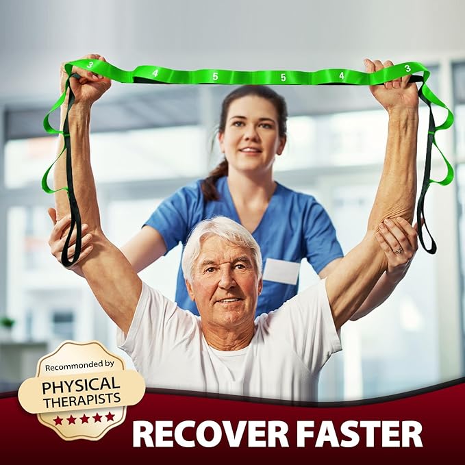 Stretching Strap with 10 Loops-Yoga Strap for Physical Therapy,Home Workout,Pilate & Flexibility Training,Non Elastic Exercise Stretch Band for Hamstring,Leg Stretcher Belt,Flexibility Fascia-StrideForce Fitness