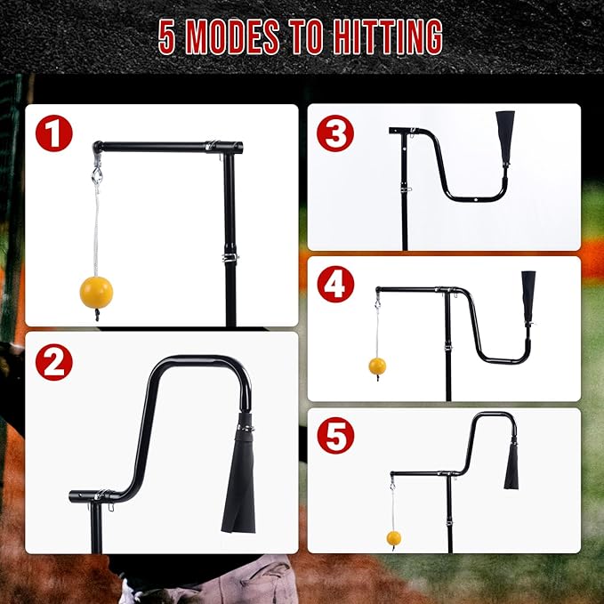 3-In-1 Baseball Softball Batting Tee,5 Hitting Modes To Choose,Auto Reset Baseball Swing Trainner With Tethered Ball,Handrolled Rubber Top,Weighted Base,Height Adjustable Hitting Tee For All Players-StrideForce Fitness