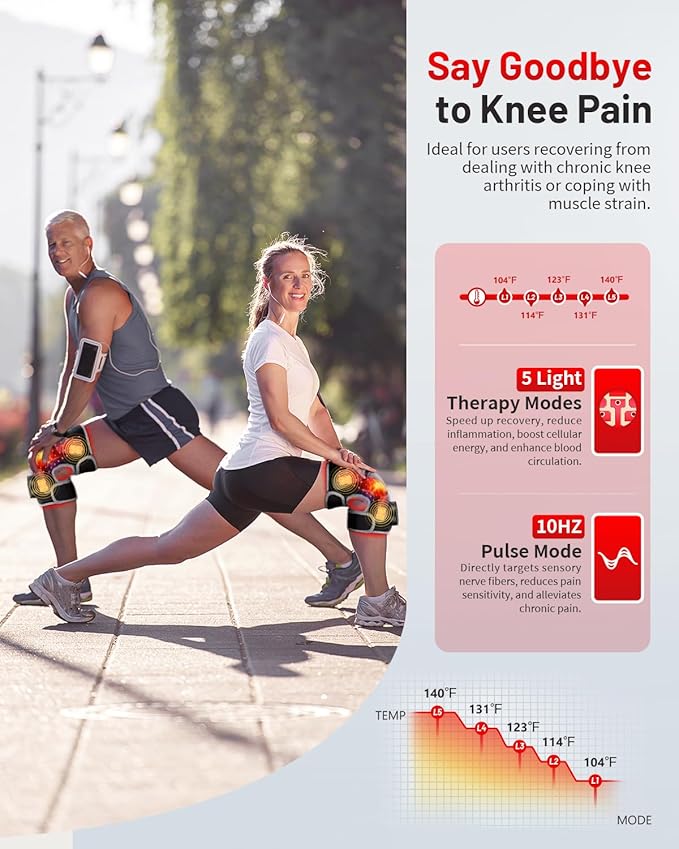 Upgraded PRO Red Light Therapy Knee Brace & 4 Vibration Massage - Wireless Rechargeable Controller, 660nm&850nm Red Light Therapy Heated Device for Knee/Elbow/Shoulder Pain-StrideForce Fitness