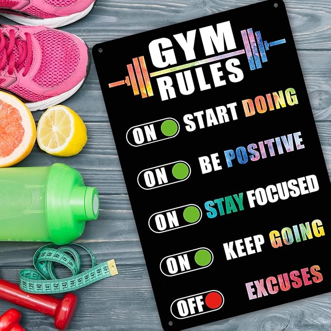 Gocolt Home Gym Rules Signs Workout Motivational Quote Hanging Sign - Exercise Poster - Gym Room Sign for Men's Cave Interior Home Art Metal Tin Wall Decor 8x12 Inches-StrideForce Fitness