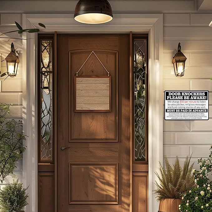 No Soliciting Sign for House Front Door - Funny Metal Tin Signs Room Decor Door Knockers Please Be Aware Warning Yard Sign, Home Bedroom Wall Art Decorations 8x12 Inch-StrideForce Fitness