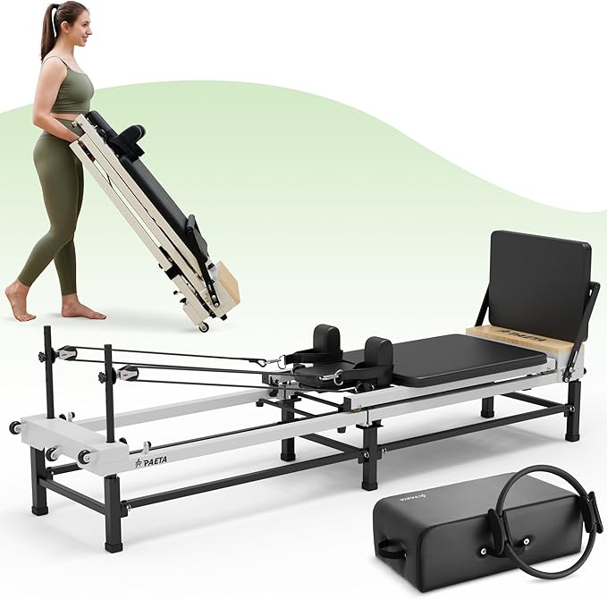 PAETA Pilates Reformer, 91" Foldable Reformer Pilates Machine with Adjustable Reformer Heights, Pilates Equipment with Piano Wire Spings and Jump Boards-StrideForce Fitness