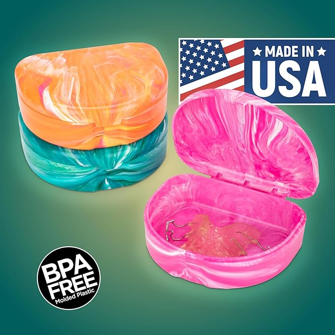 Practicon Marble Retainer Cases, Orthodontic Aligner Case, Mouth Guard Holder (3 Pack) Oasis