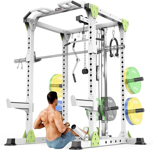 Power Rack Power Cages Multi-Function Squat Rack with Cable Crossover System Selectable More Training Attachment Weight Cage for Garage Home Gym-StrideForce Fitness