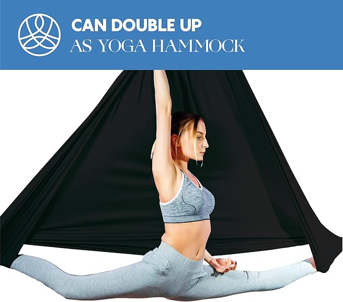 Aerial Silks Starter Kit - Durable 9 Yards of Aerial Yoga Hammock with Hardware & Guide - Aerial Swing for Acrobatic Flying Yoga & All Levels (Aerial Rigging Point Up to 13ft)-StrideForce Fitness