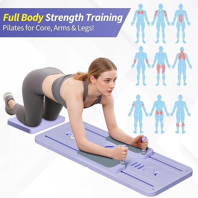 Pilates Reformer Set, ESBANY Pilates Board with Phone Holder, Multi-Purpose Foldable Pilates Reformer Machine, Portable Home Pilates Slider Board Equipment for Home Workout, Fitness, Exercise, Abs-StrideForce Fitness