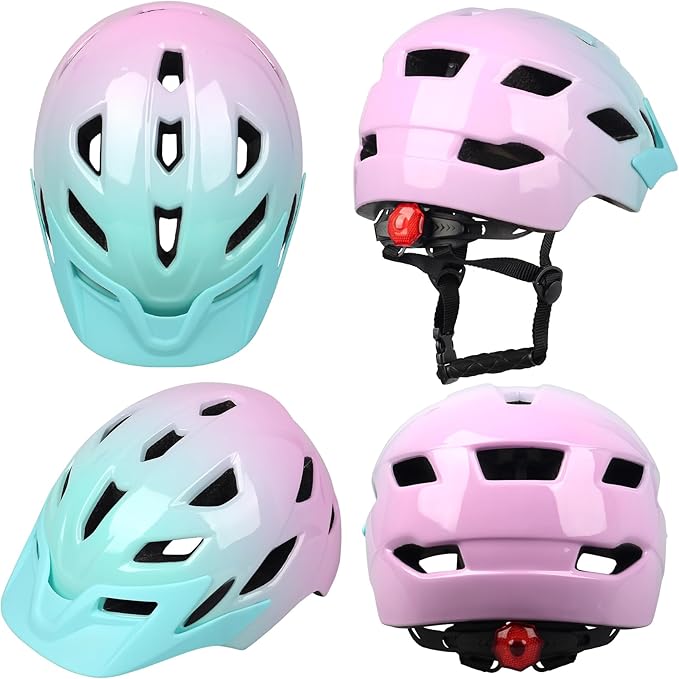 Kids Bike Helmet,Bavilk Kids Boys Girls Bike Helmets with LED Light Detachable Visor Children Youth Teen Multi-Sport for Skating Cycling Scooter Skateboard Adjustable & Lightweight 19.7"-22.4"-StrideForce Fitness