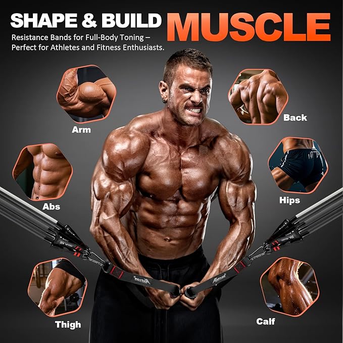 HPYGN Resistance Bands, Exercise Bands with Handles, Fitness Bands, Workout Bands with Door Anchor and Ankle Straps, for Heavy Resistance Training, Physical Therapy, Shape Body, Yoga, Home Workout Set-StrideForce Fitness