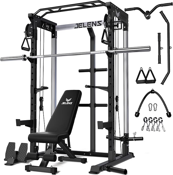 Power Cage, 2000LBS Multi-Function C21 Power Rack with Dual Pulley Cable Crossover System, All-in-One Squat Rack with More Training Attachments-StrideForce Fitness