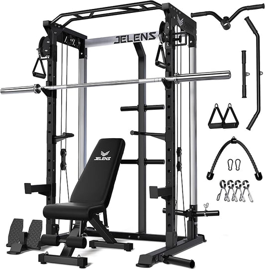 Power Cage, 2000LBS Multi-Function C21 Power Rack with Dual Pulley Cable Crossover System, All-in-One Squat Rack with More Training Attachments-StrideForce Fitness