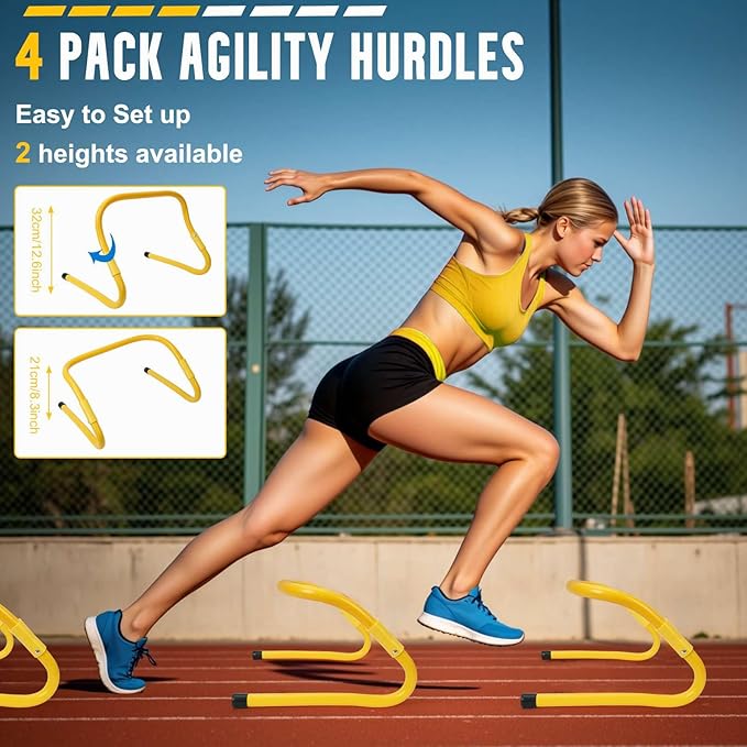Agility Ladder, Soccer Training Equipment Set, 4 Agility Hurdles, 20ft Speed Ladder, Running Parachute, 12 Football Cones, Jump Rope | Soccer Basketball Athletes Speed Training-StrideForce Fitness