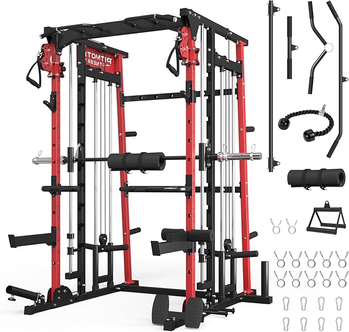 Smith Machine,2200 LBS Squat Rack for Home Gym with Dual Pulley System,Multifunctional Power Rack Cage for Strength Training with More Attachments-StrideForce Fitness