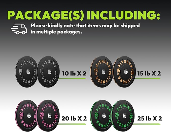 Rubber Weight Plates, Olympic Bumper Plate Set 2-Inch, 45/100 / 160/190 / 260/300 lb Barbell Weights for Home Gym, Colored Standard Strength Training Plates for Weightlifting-StrideForce Fitness