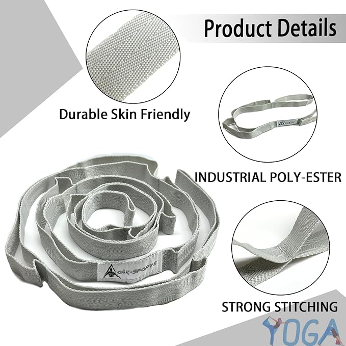 Stretching Strap Yoga Strap with Loops, Stretch Straps for Physical Therapy, Non-Elastic Exercise Strap for Pilates, Dance and Gymnastics with Workout Guide-StrideForce Fitness