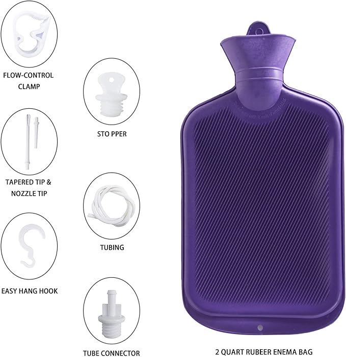 Abyclean Enema Bag Kit Rubber Anal Douche Vaginal Douche Enema Cleaner for Women’s or Man’s Health (Purple, 2L)-StrideForce Fitness