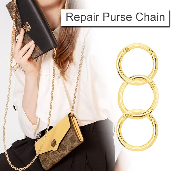 10 Pack 1 Inch Gold Spring O Rings, Metal Keychain Ring Round Carabiner Clips for Replacement Purse Ring Hardware, Keyrings Buckles, Paracord Keychain Lanyard, Home Car Keyrings Attachment-StrideForce Fitness