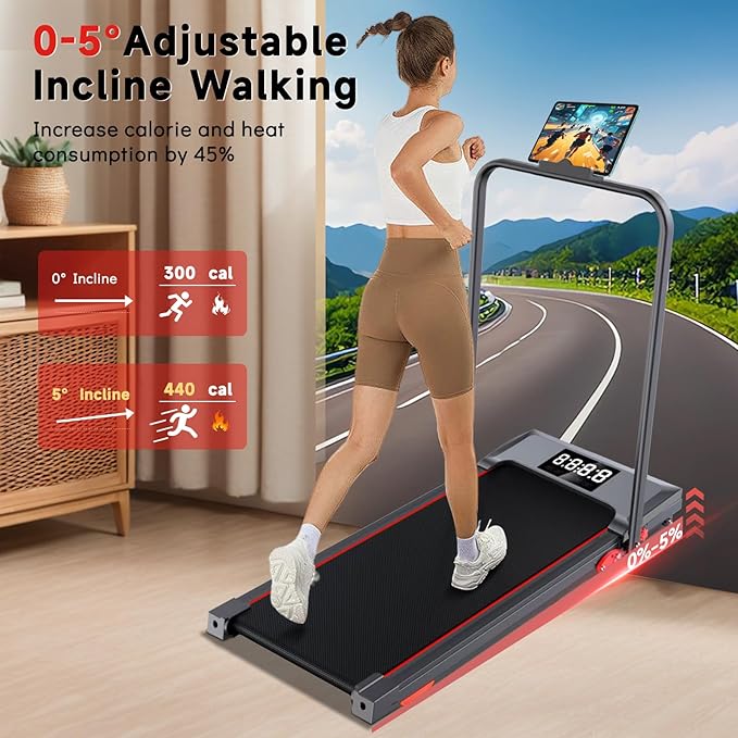 Walking Pad Treadmill with Incline and Handle Bar, 7.5MPH Under Desk Treadmill for Home Office, 360 Lbs Capacity Portable Treadmills with Remote Control, Led Display-StrideForce Fitness