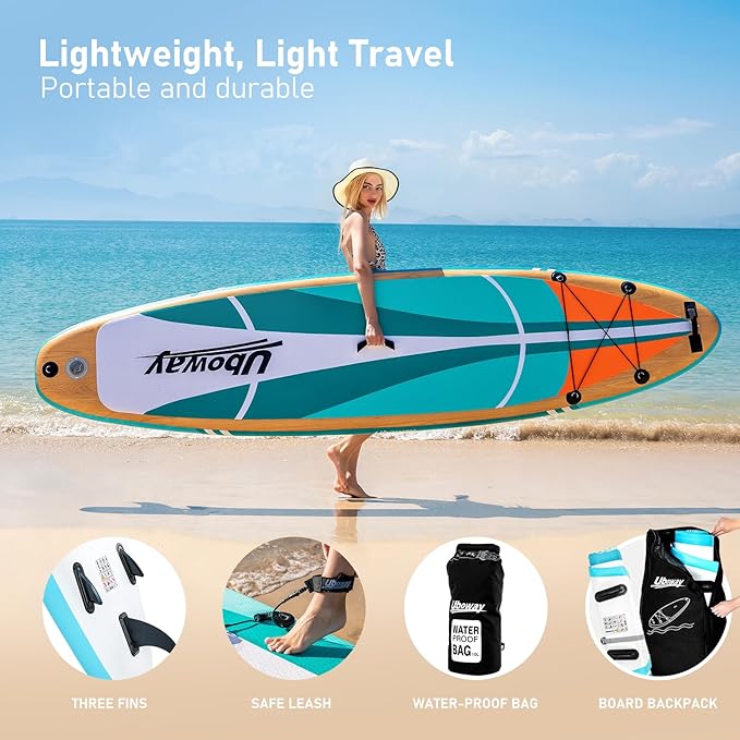 Inflatable Stand Up Paddle Board: Uboway Inflatable Kayak Paddle Board with Premium SUP Accessories, Non-Slip Comfort Deck with Backpack, Bonus Dry Bag & Hand Pump, Sup Board for Yoga Fishing Surf-StrideForce Fitness