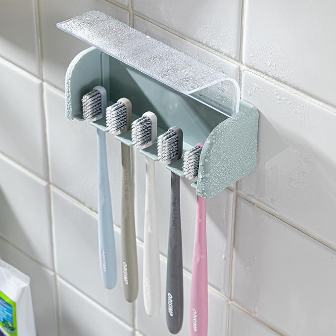 Toothbrush Holders for Bathrooms,Kids Toothbrush Holders with Cover,5 Slots Electric Tooth Brush Holder Wall Mounted Toothbrush Organizer,Shower Restroom Bathroom Accessories (Blue)