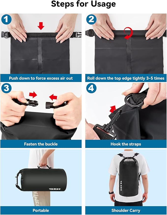 HEETA Waterproof Dry Bag for Women Men(Upgraded Version) 5L/10L/20L/30L/40L Roll Top Lightweight Dry Storage Bag Backpack with Emergency Whistle for Travel, Swimming, Boating, Kayaking, Camping, Beach-StrideForce Fitness