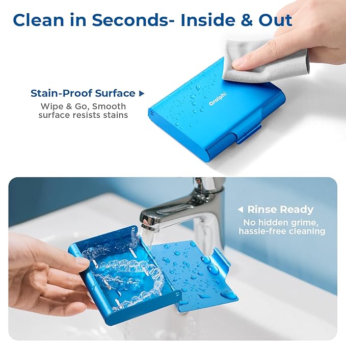 Aluminum Retainer Case for Invisalign Aligners, Partial Mouth Guard Case Denture Retainer Container Case Holder with Vent Holes, Slim Orthodontic Aligner Case for Traveling-1 Pack Blue