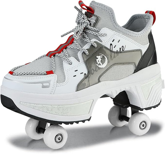 Roller Skate Shoes for Women Four Rounds Children's Roller Skates Shoes That Turn into Rollerskates Sneakers Outdoor Light Shoes with Wheels for Girls/Boys-StrideForce Fitness