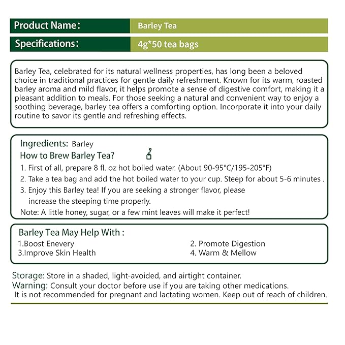 Samcci - Barley Tea, 4g×50 Count Premium Natural Roasted Barley Tea Bags - Non-GMO - Caffeine-Free - Sugar Free - Mugicha -Nutty - Digestion Support & Rich in Nutrition-StrideForce Fitness