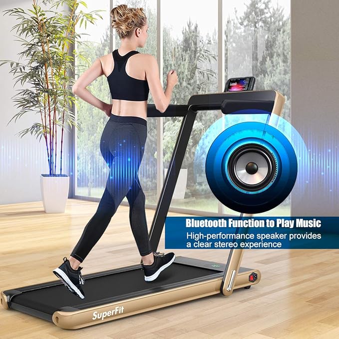 GYMAX Walking Pad, 2.25HP Foldable Treadmill with Smart App & Remote Control, Bluetooth LED Monitor, Small Spaces Compact Running Machine, Folding Portable Under Desk Treadmill for Home Office-StrideForce Fitness