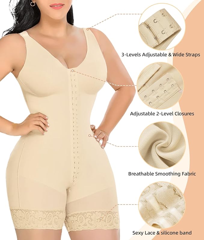 YIANNA Fajas Colombianas Shapewear for Women Tummy Control Post Surgery Full Body Shaper Butt Lifter with Zipper Crotch-StrideForce Fitness